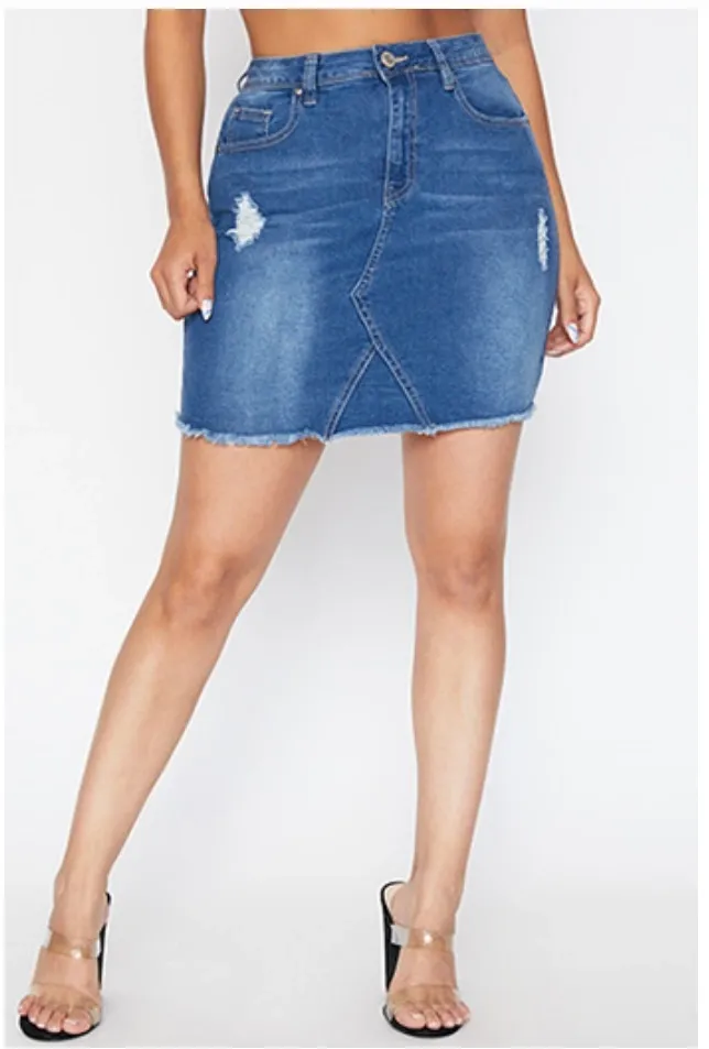 Distressed Mini Denim Skirt